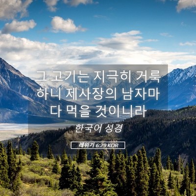Picture 05 - 레위기 6:29 KOR - 그 고기는 지극히 거룩하니 제사장의 - Bible Verse Picture