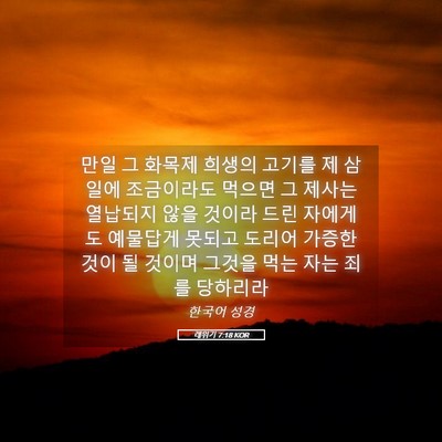 Picture 05 - 레위기 7:18 KOR - 만일 그 화목제 희생의 고기를 제 - Bible Verse Picture