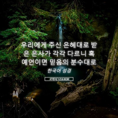 Picture 05 - 로마서 12:6 KOR - 우리에게 주신 은혜대로 받은 은사가 - Bible Verse Picture