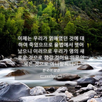 Picture 05 - 로마서 7:6 KOR - 이제는 우리가 얽매였던 것에 대하여 - Bible Verse Picture