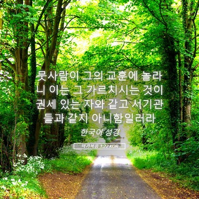Picture 05 - 마가복음 1:22 KOR - 뭇사람이 그의 교훈에 놀라니 이는 - Bible Verse Picture