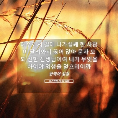 Picture 05 - 마가복음 10:17 KOR - 예수께서 길에 나가실쌔 한 사람이 - Bible Verse Picture