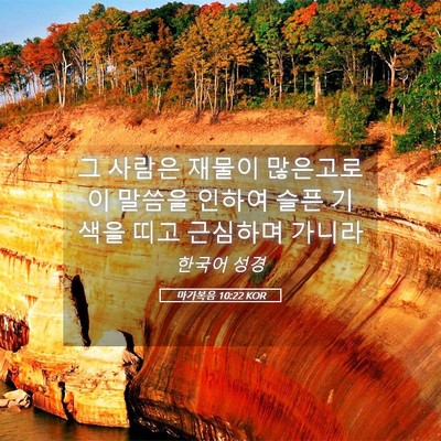 Picture 05 - 마가복음 10:22 KOR - 그 사람은 재물이 많은고로 이 - Bible Verse Picture