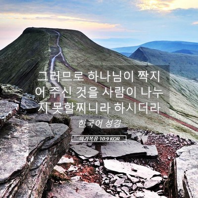 Picture 05 - 마가복음 10:9 KOR - 그러므로 하나님이 짝지어 주신 것을 - Bible Verse Picture