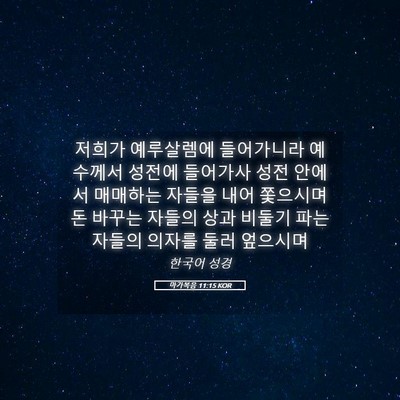 Picture 05 - 마가복음 11:15 KOR - 저희가 예루살렘에 들어가니라 - Bible Verse Picture