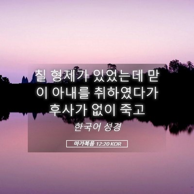 Picture 05 - 마가복음 12:20 KOR - 칠 형제가 있었는데 맏이 아내를 - Bible Verse Picture