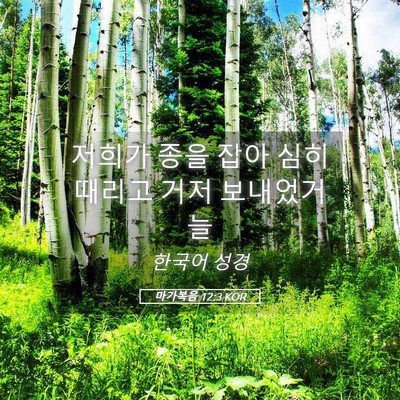 Picture 05 - 마가복음 12:3 KOR - 저희가 종을 잡아 심히 때리고 거저 - Bible Verse Picture