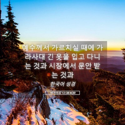 Picture 05 - 마가복음 12:38 KOR - 예수께서 가르치실 때에 가라사대 긴 - Bible Verse Picture