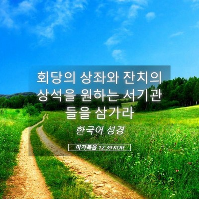 Picture 05 - 마가복음 12:39 KOR - 회당의 상좌와 잔치의 상석을 원하는 - Bible Verse Picture