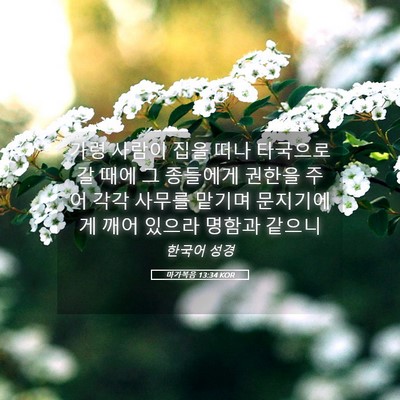 Picture 05 - 마가복음 13:34 KOR - 가령 사람이 집을 떠나 타국으로 갈 - Bible Verse Picture