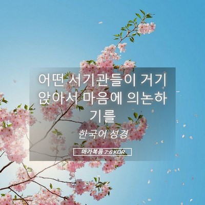 Picture 05 - 마가복음 2:6 KOR - 어떤 서기관들이 거기 앉아서 마음에 - Bible Verse Picture