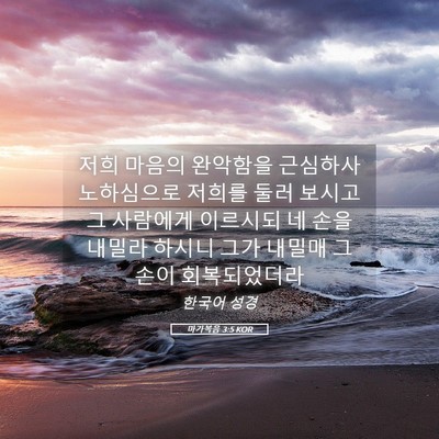 Picture 05 - 마가복음 3:5 KOR - 저희 마음의 완악함을 근심하사 - Bible Verse Picture