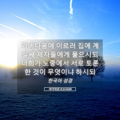 Picture 05 - 마가복음 9:33 KOR - 가버나움에 이르러 집에 계실쌔 - Bible Verse Picture