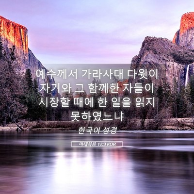 Picture 05 - 마태복음 12:3 KOR - 예수께서 가라사대 다윗이 자기와 그 - Bible Verse Picture