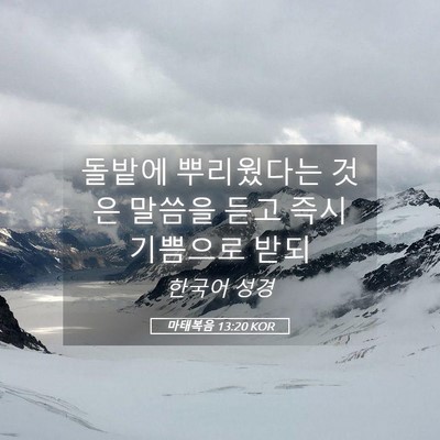 Picture 05 - 마태복음 13:20 KOR - 돌밭에 뿌리웠다는 것은 말씀을 듣고 - Bible Verse Picture