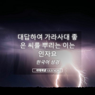 Picture 05 - 마태복음 13:37 KOR - 대답하여 가라사대 좋은 씨를 뿌리는 - Bible Verse Picture