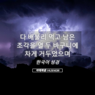 Picture 05 - 마태복음 14:20 KOR - 다 배불리 먹고 남은 조각을 열 두 - Bible Verse Picture