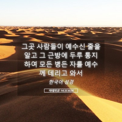 Picture 05 - 마태복음 14:35 KOR - 그곳 사람들이 예수신 줄을 알고 그 - Bible Verse Picture