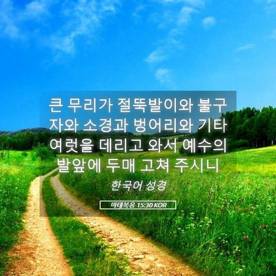 Picture 05 - 마태복음 15:30 KOR - 큰 무리가 절뚝발이와 불구자와 - Bible Verse Picture