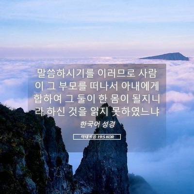Picture 05 - 마태복음 19:5 KOR - 말씀하시기를 이러므로 사람이 그 - Bible Verse Picture