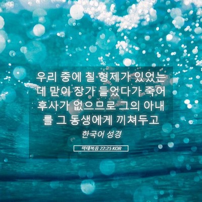 Picture 05 - 마태복음 22:25 KOR - 우리 중에 칠 형제가 있었는데 맏이 - Bible Verse Picture