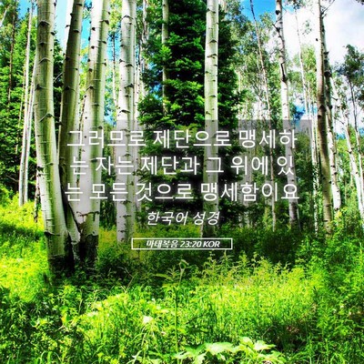 Picture 05 - 마태복음 23:20 KOR - 그러므로 제단으로 맹세하는 자는 - Bible Verse Picture