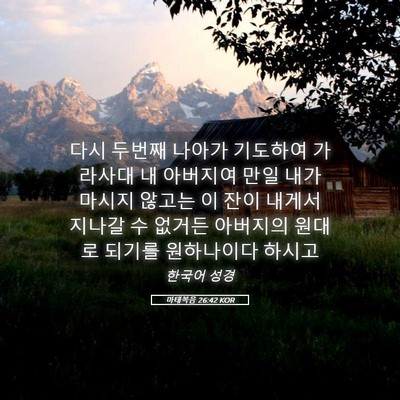 Picture 05 - 마태복음 26:42 KOR - 다시 두번째 나아가 기도하여 - Bible Verse Picture