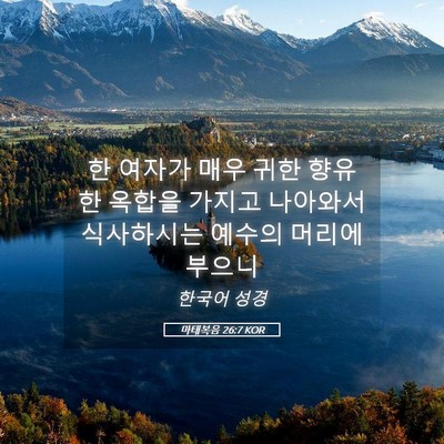 Picture 05 - 마태복음 26:7 KOR - 한 여자가 매우 귀한 향유 한 옥합을 - Bible Verse Picture