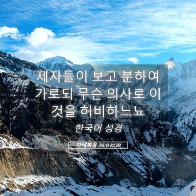 Picture 05 - 마태복음 26:8 KOR - 제자들이 보고 분하여 가로되 무슨 - Bible Verse Picture