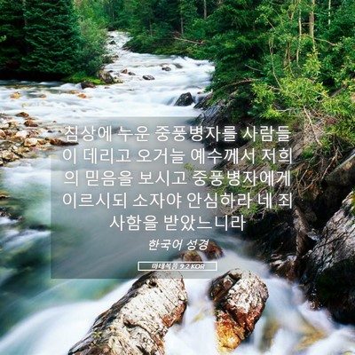 Picture 05 - 마태복음 9:2 KOR - 침상에 누운 중풍병자를 사람들이 - Bible Verse Picture