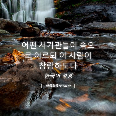 Picture 05 - 마태복음 9:3 KOR - 어떤 서기관들이 속으로 이르되 이 - Bible Verse Picture