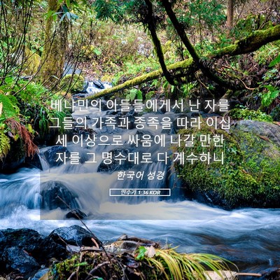 Picture 05 - 민수기 1:36 KOR - 베냐민의 아들들에게서 난 자를 - Bible Verse Picture