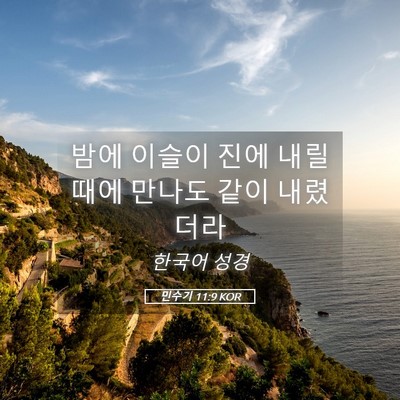 Picture 05 - 민수기 11:9 KOR - 밤에 이슬이 진에 내릴 때에 만나도 - Bible Verse Picture