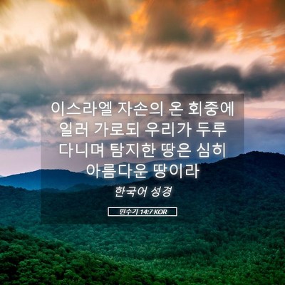Picture 05 - 민수기 14:7 KOR - 이스라엘 자손의 온 회중에 일러 - Bible Verse Picture