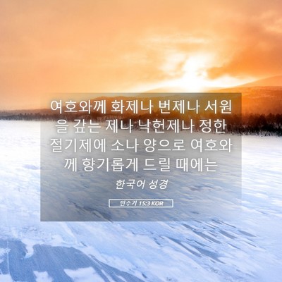 Picture 05 - 민수기 15:3 KOR - 여호와께 화제나 번제나 서원을 갚는 - Bible Verse Picture