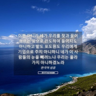 Picture 05 - 민수기 16:14 KOR - 이뿐 아니라 네가 우리를 젖과 꿀이 - Bible Verse Picture