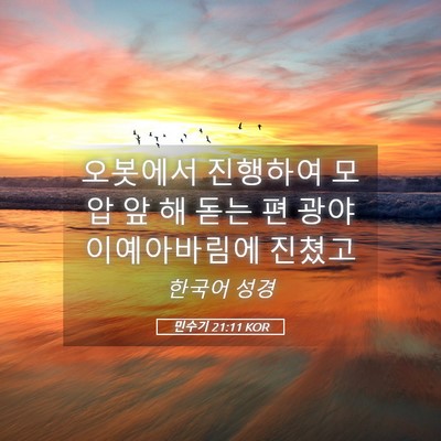 Picture 05 - 민수기 21:11 KOR - 오봇에서 진행하여 모압 앞 해 돋는 - Bible Verse Picture
