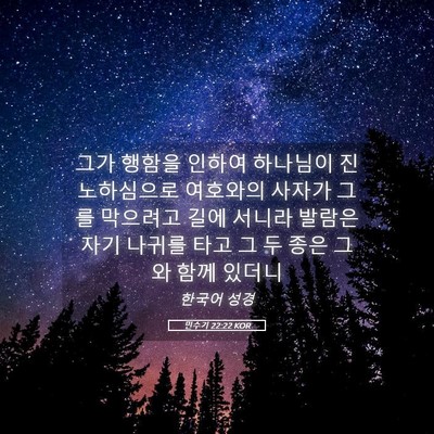 Picture 05 - 민수기 22:22 KOR - 그가 행함을 인하여 하나님이 - Bible Verse Picture