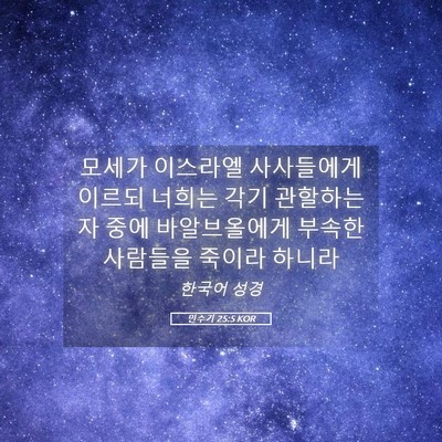 Picture 05 - 민수기 25:5 KOR - 모세가 이스라엘 사사들에게 이르되 - Bible Verse Picture