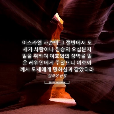 Picture 05 - 민수기 31:47 KOR - 이스라엘 자손의 그 절반에서 모세가 - Bible Verse Picture