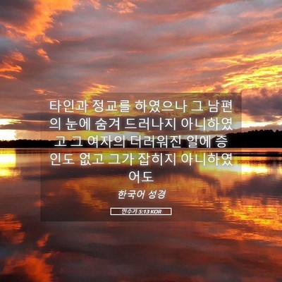 Picture 05 - 민수기 5:13 KOR - 타인과 정교를 하였으나 그 남편의 - Bible Verse Picture