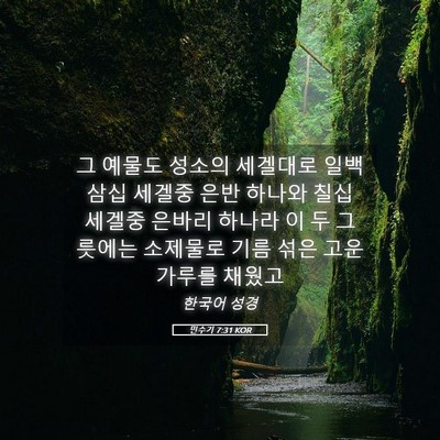 Picture 05 - 민수기 7:31 KOR - 그 예물도 성소의 세겔대로 일백 - Bible Verse Picture