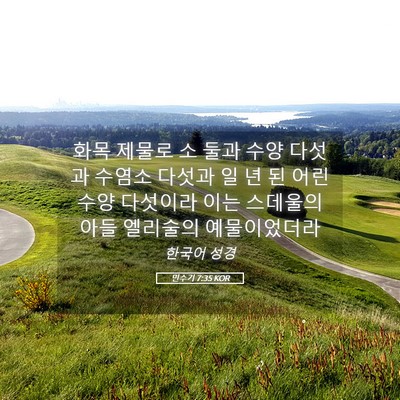 Picture 05 - 민수기 7:35 KOR - 화목 제물로 소 둘과 수양 다섯과 - Bible Verse Picture