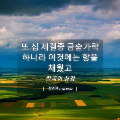 Picture 05 - 민수기 7:50 KOR - 또 십 세겔중 금숟가락 하나라 - Bible Verse Picture