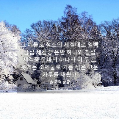 Picture 05 - 민수기 7:67 KOR - 그 예물도 성소의 세겔대로 일백 - Bible Verse Picture