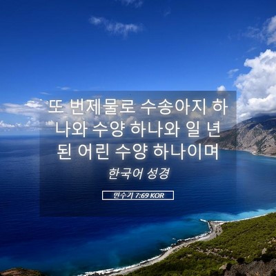 Picture 05 - 민수기 7:69 KOR - 또 번제물로 수송아지 하나와 수양 - Bible Verse Picture