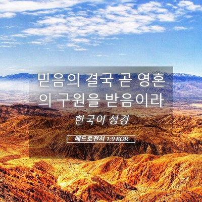 Picture 05 - 베드로전서 1:9 KOR - 믿음의 결국 곧 영혼의 구원을 - Bible Verse Picture