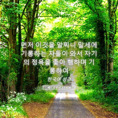 Picture 05 - 베드로후서 3:3 KOR - 먼저 이것을 알찌니 말세에 기롱하는 - Bible Verse Picture