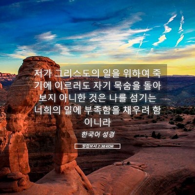 Picture 05 - 빌립보서 2:30 KOR - 저가 그리스도의 일을 위하여 죽기에 - Bible Verse Picture