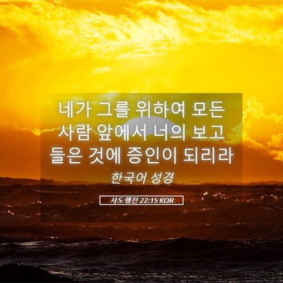 Picture 05 - 사도행전 22:15 KOR - 네가 그를 위하여 모든 사람 앞에서 - Bible Verse Picture